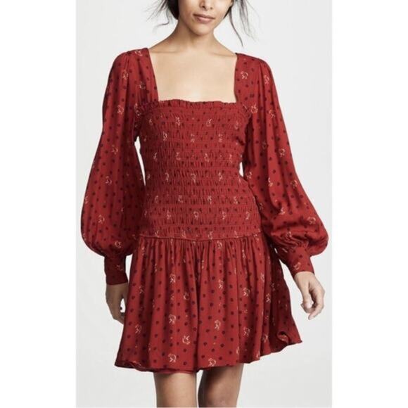 Free People Two Faces Printed Mini Dress Ruby Combo Red - Picture 1 of 6